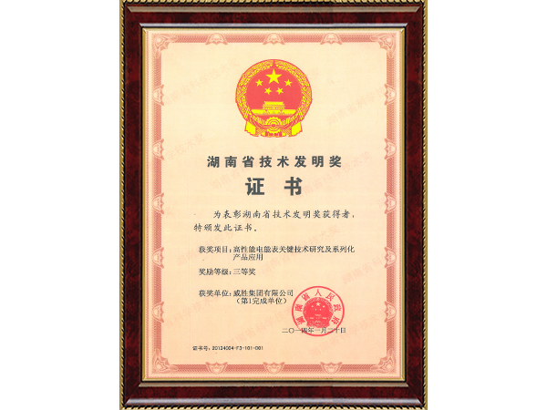 湖南省技术发明奖（高性能电能表关键技术研究及系列化产品应用三等奖）